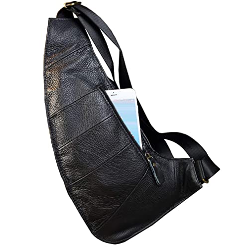 Leather Sling Bag Crossbody Backpack for Men Women Travel Outdoor Camping - color: #02black