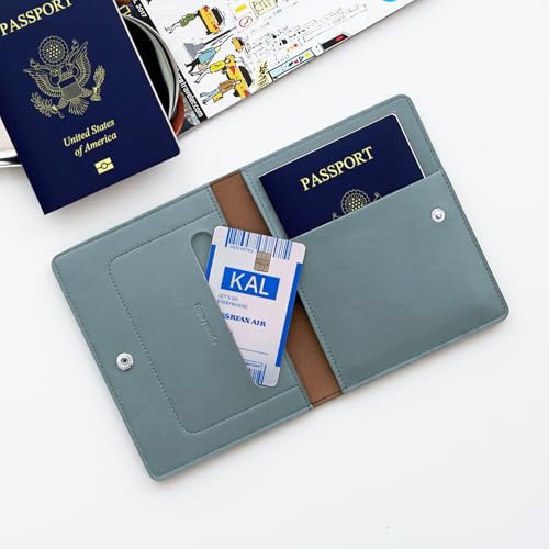 carrotez Premium RFID Blocking Leather Passport Cover – Fog Blue - color: Fog Blue
