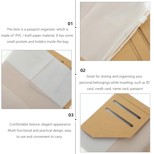 Kraft Paper Passport Holder Wallet Passport Wallet for Travel Organizer Pouch for Id Card Credit Card Ticket Documents 7.48 X 4.92 in 4 Kraft Paper 4 Pvc