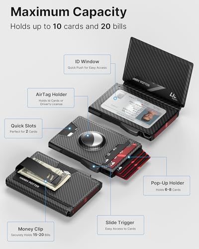 typecase AirTag Wallet for Men: Compatible with Apple AirTag (1st & 2nd Gen), RFID Blocking, Genuine Leather, Slim & Minimalist Design,13 Cards Capacitiy | ID Window | Money Clip (Carbon Fiber) - color: Carbon Fiber Black, style: Wallet With Airtag Pocket