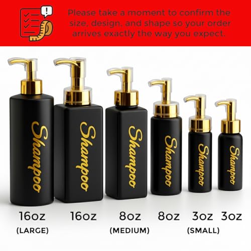 Shampoo and Conditioner Dispenser - Essentials Toiletry Bottles - Shower Refillable Shampoo and Body Wash Soap Pump Bottle – 3x 3oz TSA-approved Travel Size Containers - Black All Gold 2 Round - color: Black All Gold 2 Round, size: Small