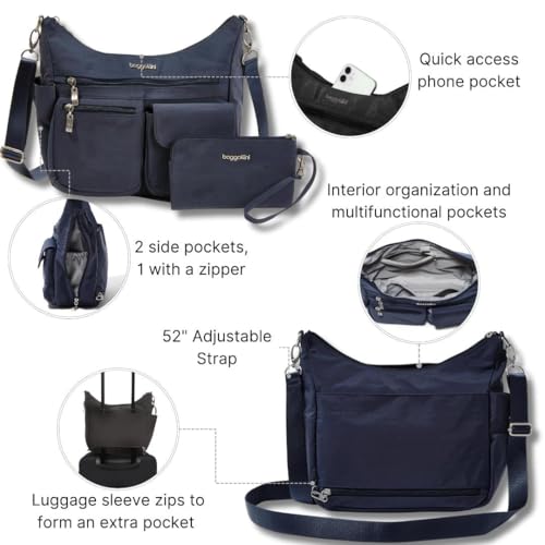 Baggallini Modern Everywhere Crossbody Bag for Women 11x9x4.5 Rfid Hobo Bag - color: French Navy