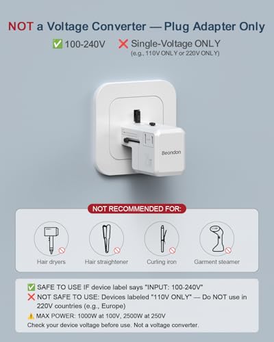 BEONDON Universal Travel Adapter 25W USB-C PD Charger Worldwide Plug - color: White-25