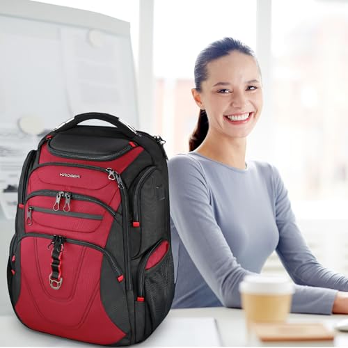KROSER Travel Laptop Backpack 17.3 Inch XL Computer Backpack for Men/Women - color: Black/Red, size: 17.3 inch