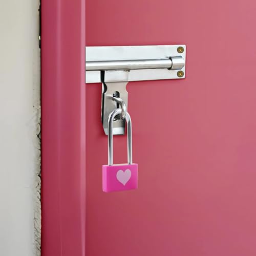 Dnyta 2 Packs Keyed Padlocks Long Shackle Padlock with Key Decorative Locks - style: Square heart pattern- Pink