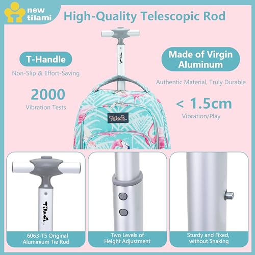 NEW TILAMI 18 Inch Rolling Backpack with Lunch Bag for Girls Boys School - color: Flamingo