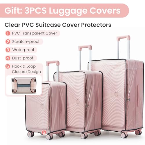 TRAVELEO 3 Piece Luggage Set, 20/24/28, Pink - color: Pink#E, size: 3 Piece Set