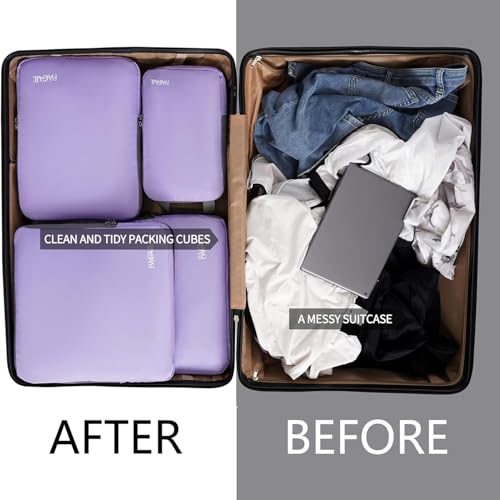 BAGAIL 4 Set/6 Set/8 Set Compression Packing Cubes Travel Accessories Expandable Packing Organizers(Lavender ClothPattern 4 Set) - color: 4-Lavender, style: Cloth Pattern