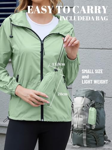 PITINAN Women's Rain Jacket Packable with Hood Lightweight Travel XS-3XL - color: Sage Green, size: Small