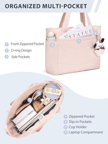 RHDZO Tote Bag for Women with 15.6 Inch Laptop Compartment and Cup Holder - color: Large-2 Set Pink, size: Large-2 Set