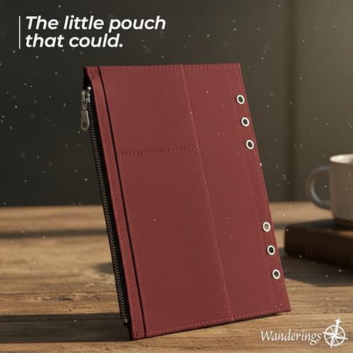 Wanderings 6-Ring Zipper Pocket for A5 Size Binder Planners - 5.9" x 8.25" / - Durable 100% Cotton Fabric - Planner Accessories Case for Refillable Planners - Compatible with Filofax - size: A5 Binder