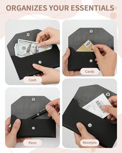 Abvsdu 1 Pieces Money Saving Binder, Black PU Leather Cash Envelopes Cash Wallet, Reusable Money Saving Binder for Wallets with Cash Envelope Tab Stickers for Bill Planner - color: black