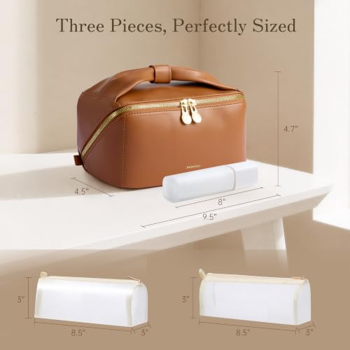 SHOWKOO Cosmetic Bag for Women, WideOpen Travel Makeup Bag with Compartment - color: Brown