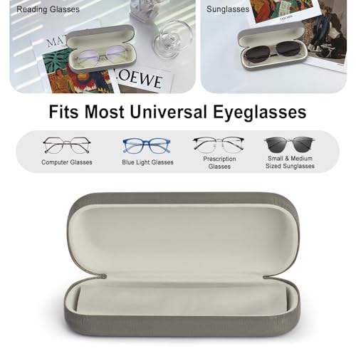 RayLove Glasses Case Hard Shell Eyeglass Case with Cleaning Cloth, PU Leather Protective Eye Glass Cases Fits Most Sunglasses - color: Grey Grey