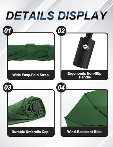 Windproof Travel Umbrella, Automatic Compact Folding Umbrella, Small Travel Size Umbrella for Rain, Backpack & Everyday Carry - color: Dark Green
