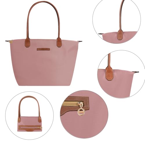 Waterproof Nylon Tote bag for Women Lightweight Designer Handbag with Zipper Stylish and Durable Purse - color: Pink, size: Medium