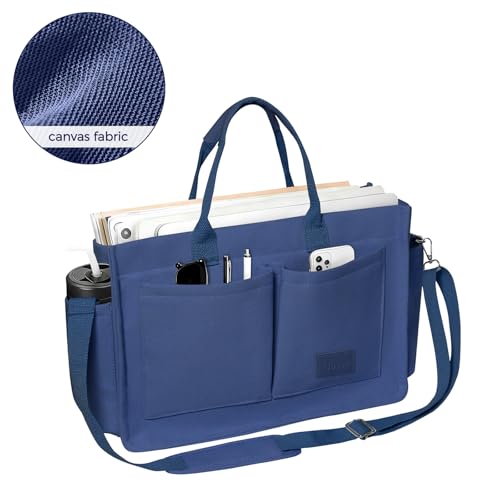 Gosect Women’s Canvas Multi-Pocket Tote Bag, Convertible Laptop Work Crossbody Shoulder Bag for Travel, Nurses & Teachers - color: Large-dark Blue