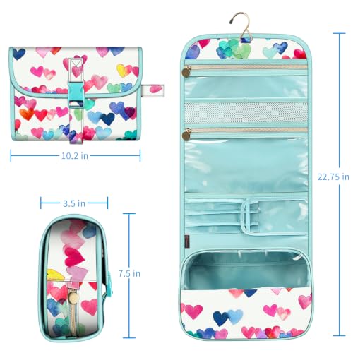 FINTIE Portable Toiletry Cosmetic Travel Bag Hanging Makeup Organizer - color: Raining Hearts