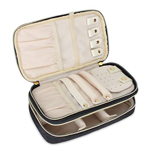 Teamoy Travel Jewelry Case Organizer Storage Box for Women, Quilted Black - color: Black Quilted