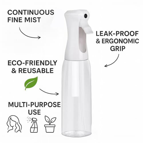 VIGOR PATH Continuous Mist Clear Spray Bottle 500ml Fine Mist for Hair - color: Clear - 16.9oz