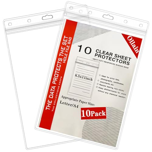 Ollain 10 PCS Job Ticket Holders Waterproof Resealable Zip Dry Erase Document Holder Clear Hard Plastic Sleeves, 8.5" x 11" | Duty Work Pocket Hanging Sheet Protectors - size: 8.5" x 11"