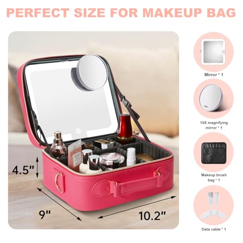 Mocado Travel Makeup Bag with Mirror Makeup Case with 10x Magnifying Mirror - color: Red