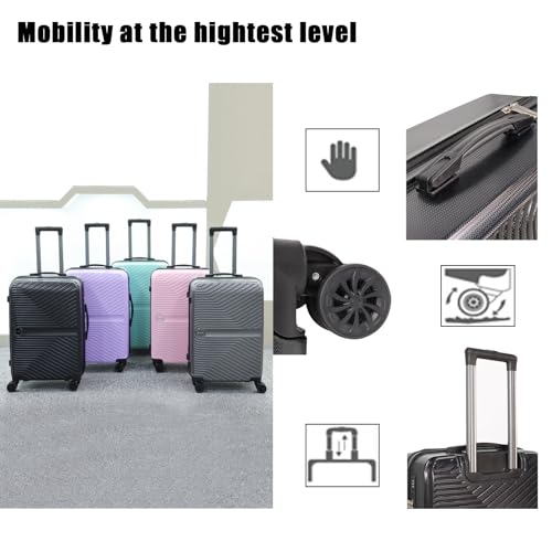Luggage Set 3 Pieces -Suitcase Set - Luggage with Wheels - Check-in Luggage - PC + ABS Durable Suitcase Rotating Silent Wheels 3-Piece 20/24/28 Mint Green (black) - color: black