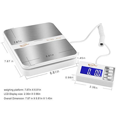 Weighmax 130Lb x0.1OZ Extended Display Digital Shipping Postal Scale, White - size: 130Lb