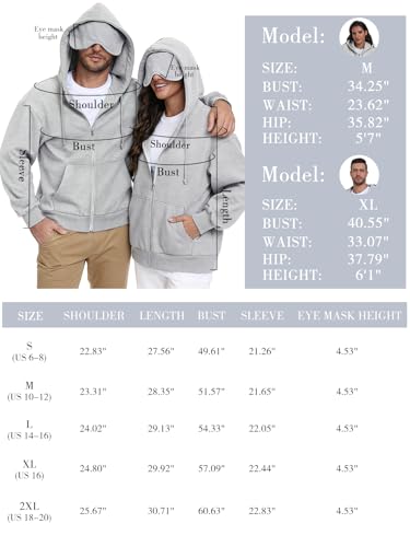 SeSe Code Unisex Zip Up Hoodie With Eye Mask Airplane Mode Travel Hoodies - color: Blue, size: X-Large