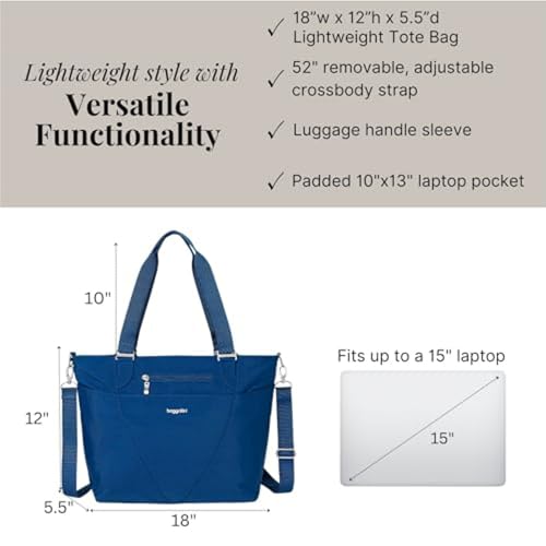 Baggallini Avenue Tote - 12x18 Laptop Tote Bag for Women - Lightweight Work Travel Carry On Bag - color: Pacific