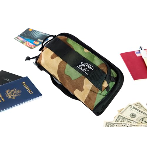 Rough Enough RFID Passport Holder, Travel Wallet with Shoulder Strap, Camo - color: Camo