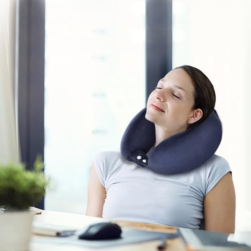 Neck Pillow Airplane Memory Foam Travel Pillows, Dark Blue - color: Dark Blue
