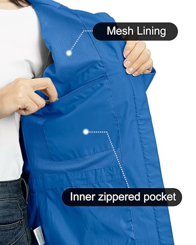 Outdoor Ventures Packable Rain Jacket Women Waterproof Raincoat with Hood - color: Dodger Blue, size: Medium
