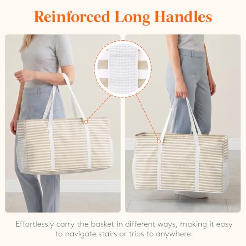 Lifewit Extra Large Tote Bag, Reusable Grocery Bags with Metal Wire Frame and Handles - color: Beige