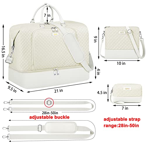TIBES Travel Weekender Bag for Women, Overnight Bag with Shoe Compartment - color: J-Beige Diamond 3pcs