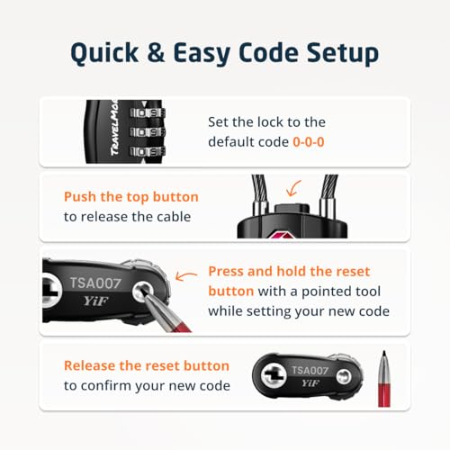 TravelMore TSA Approved Luggage Locks, Travel Combination Cable Locks - color: Black
