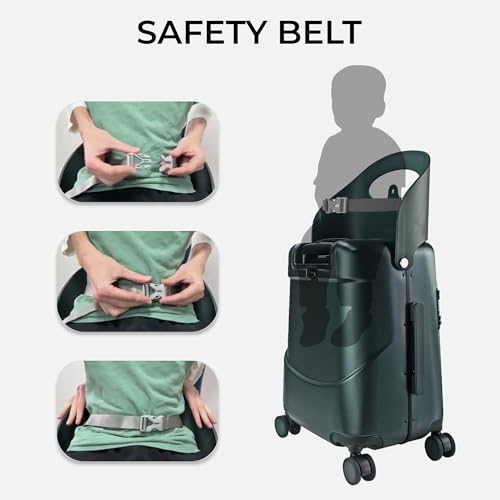 MiaMily Carry On Plus Ride-On Luggage with Built In Seat for Kids & Adults - color: Forest Green