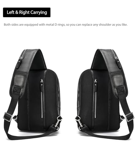 LANNSYNE Full Grain Leather Sling Bag For Men, Crossbody Bag fits 12.9" iPad Crossbody Chest Daypack - color: Black