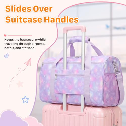 Kids Travel Duffle Bag - Weekender Bag for Girls 3-8 Year Olds - color: 01 Purple Heart, size: Medium-25L(Ages 3-8)