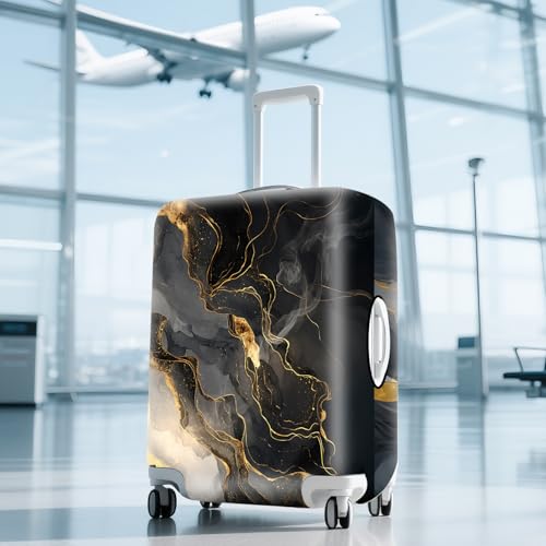 ANNA QUEEN Travel Luggage Cover Suitcase Protector Suitcase Cover Anti-Scratch,Stretchable Bag Cover Washable Durable Polyester - color: Black and gold, size: L(fits 28-30Inch suitcase)