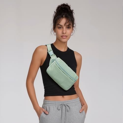TOPEAST Waist Pack 3.5L Fanny Packs with Water Bottle Holder, Large Capacity Travel Belt Purse Anti-Theft RFID Blocking, Sage Fluffy Crossbody Sling Bag for Hiking Walking - color: Sage
