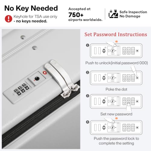 mixi 24 Inch Checked Luggage PC Hard Shell Suitcase Top Opening Aluminum Frame Travel Suitcases with Wheels, Smoke White - color: Smoke White, size: 24 inch