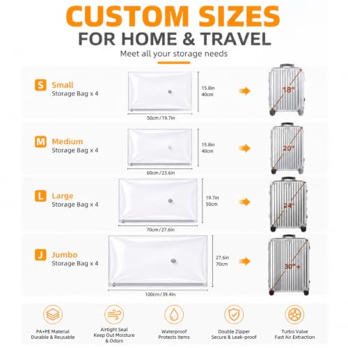 16 Pack Vacuum Storage Bags for Travel with pump Vacuum bags for clothing - size: 16 combo set