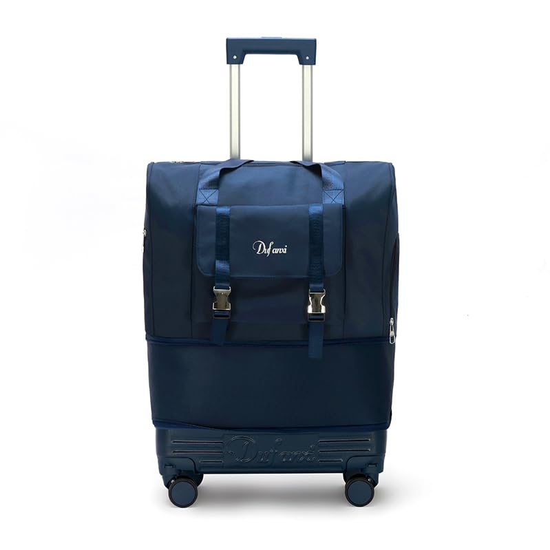 Expandable Rolling Travel Duffel Bag with Removable Wheels & Handle, Foldable Carry On Luggage Duffle Bag, Large Capacity Weekender Overnight Bag (Navy Blue) - color: Navy Blue