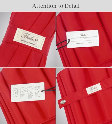 Balios Folding Umbrella Real Wood Handle Auto Open Close - color: Vibrant Red