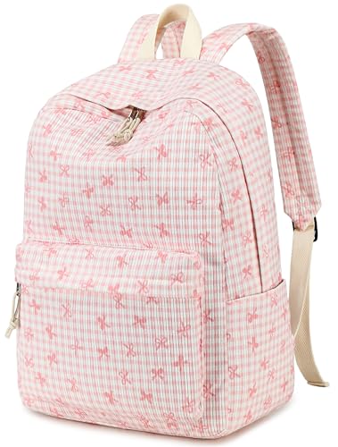 LEDAOU Girls Backpack, Kids School Bookbag, Backpack for Kids and Teens - color: Pink Bow Checkered