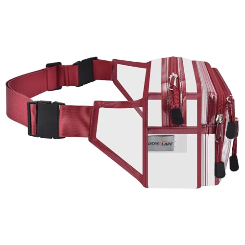 USPECLARE Clear Fanny Pack Stadium Approved Large Multi-Purpose Waist Bag - color: Rose-Red, style: 1-pack-pvc