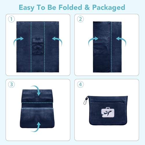 SINLAND Travel Pillow and Blanket 2-in-1 Set, Navy Blue, 60x50 Inch | Plane Packable , Soft Warm and Lightweight Flannel, Hand Luggage Sleeve and Backpack Clip, Plane Flight Car Trips - color: Navy Blue