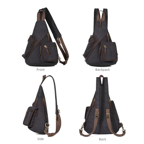 KL928 Canvas Sling Bag - Casual Crossbody Shoulder Daypack Rucksack Backpack for Men Women, Black - color: Black