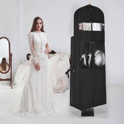 KEEGH Wedding Dress Garment Bag, Bridal Bag for Gowns 72 in, Black - color: Black